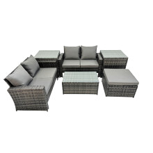 Fimous Lounge Double Seat Sofa Coffee Table Set with 2 Side Table Big Stool