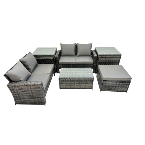 Fimous Fimous Lounge Double Seat Sofa Coffee Table Set with 2 Side Table Big Stool