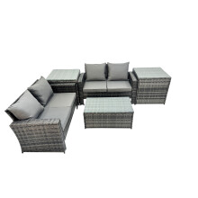 Fimous Lounge Double Seat Sofa Coffee Table Set with 2 Side Table
