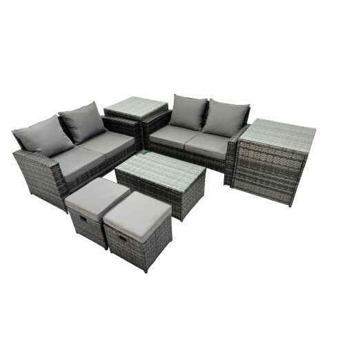 Fimous Fimous Lounge Double Seat Sofa Coffee Table Set with 2 Small Stool 1