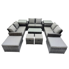 Fimous Lounge Double Seat Sofa Coffee Table Set with 2 Side Tables 4 Stool