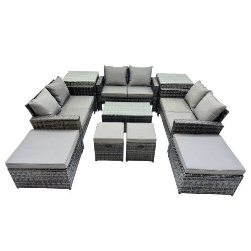 Fimous Fimous Lounge Double Seat Sofa Coffee Table Set with 2 Side Tables 4 Stool