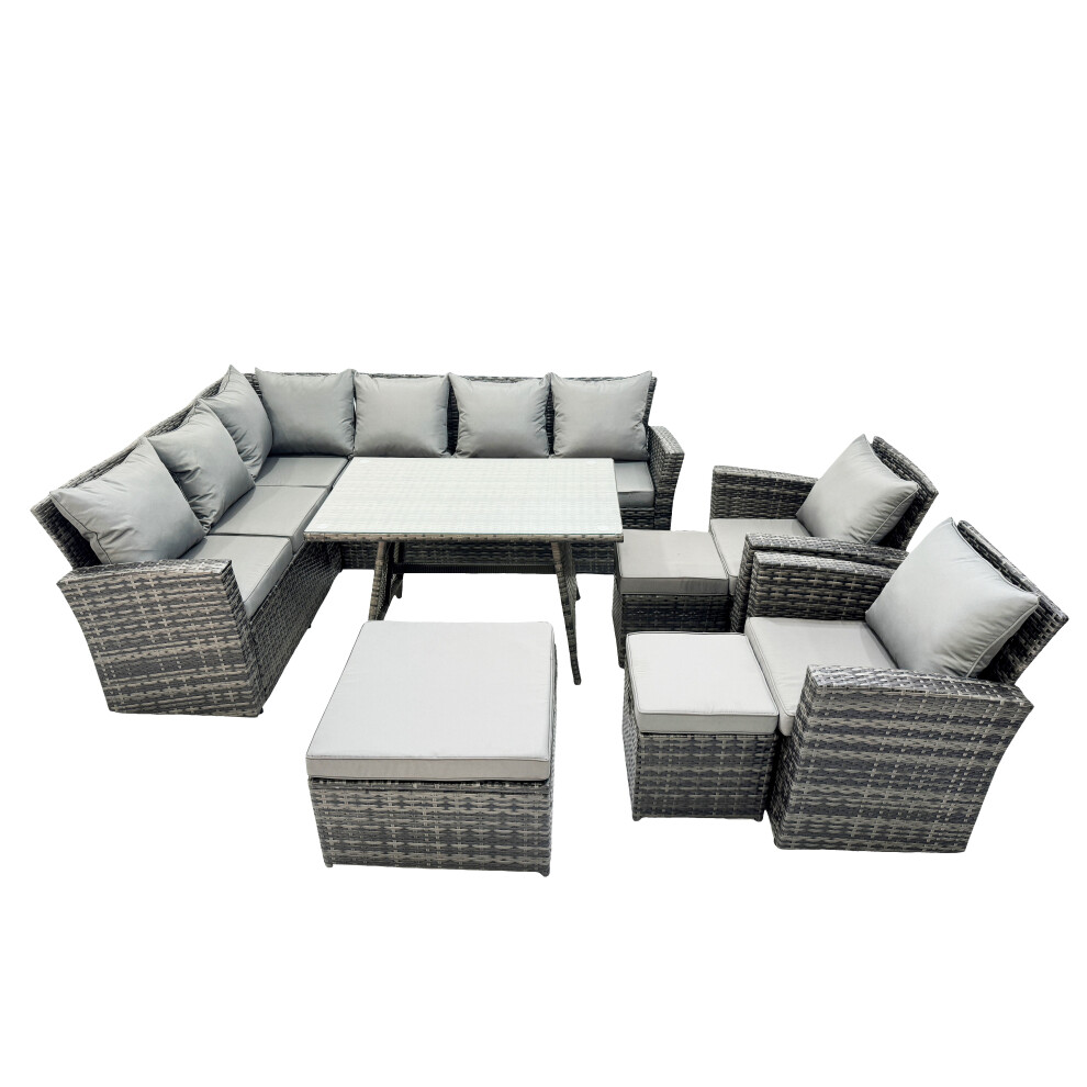 Fimous Unisex Dark Grey Seat Rattan High Back Corner Sofa Set Patio Dining Table Set In Size 11 - Image 2