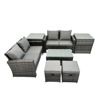 Fimous Lounge Double Seat Sofa Coffee Table Set with 2 Small Stool