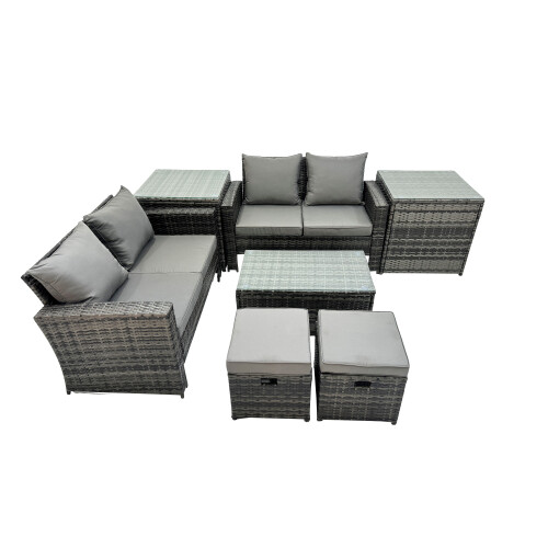 Fimous Fimous Lounge Double Seat Sofa Coffee Table Set with 2 Small Stool
