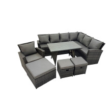 Fimous 10 Seater Garden Outdoor Rattan Furniture Set with 3 Footstools