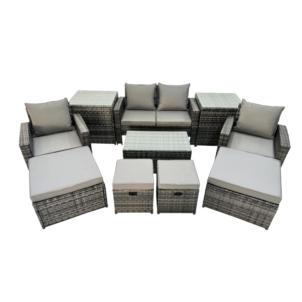 Fimous 8 Seater Wicker Pe Rattan Furniture Outdoor 4 Stools 2 Side Tables Set