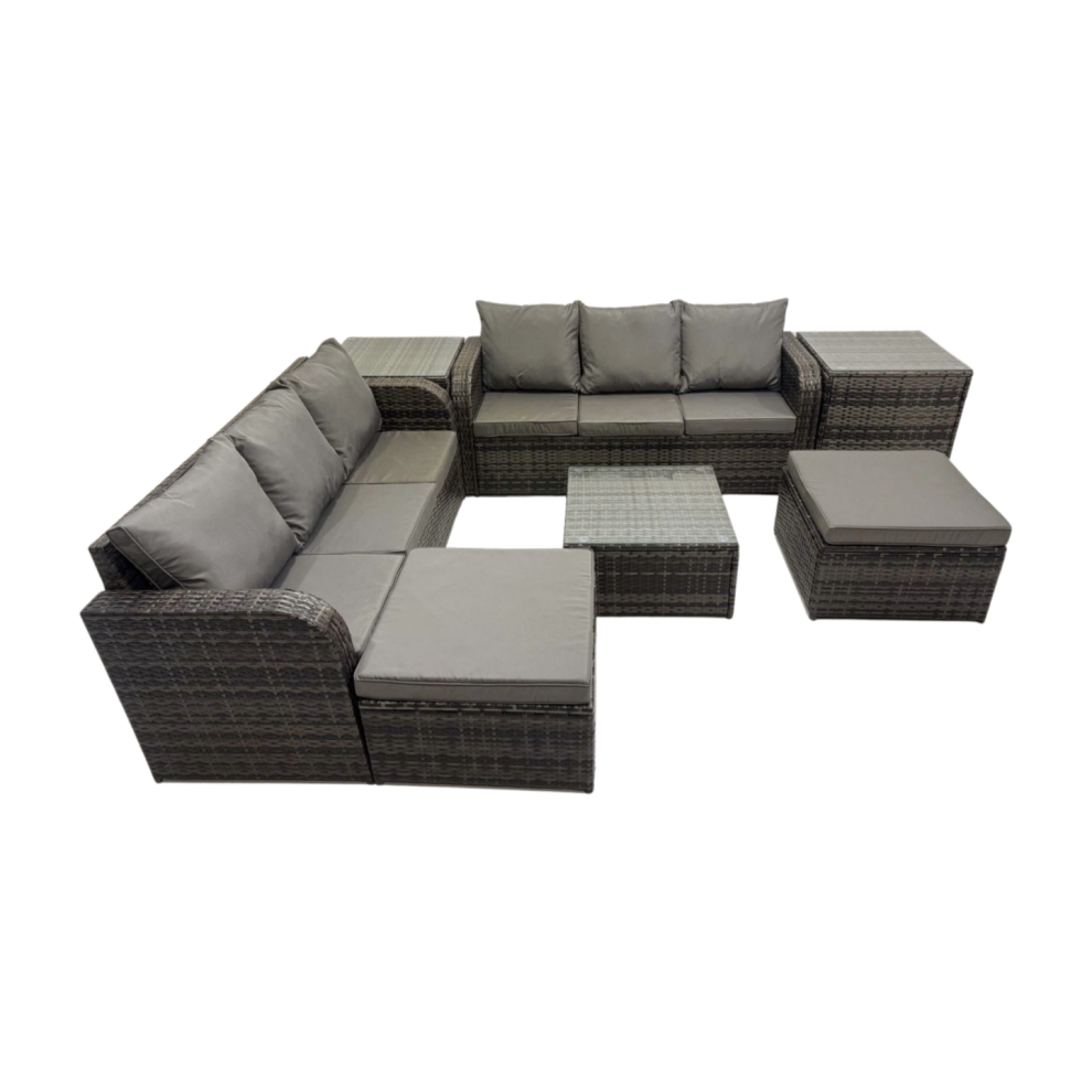 Fimous Rattan Garden Outdoor Furniture Set With 2 Big Stools 2 Side Table