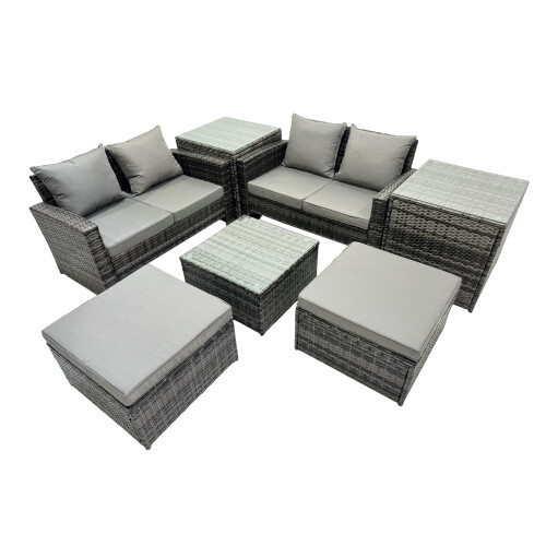Fimous Fimous Lounge Double Seat Sofa Coffee Table Set with 2 Side Tables 2 Stools