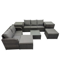 Fimous Wicker PE Rattan Garden Outdoor Furniture Set& 2 Stools 2 Side Tables