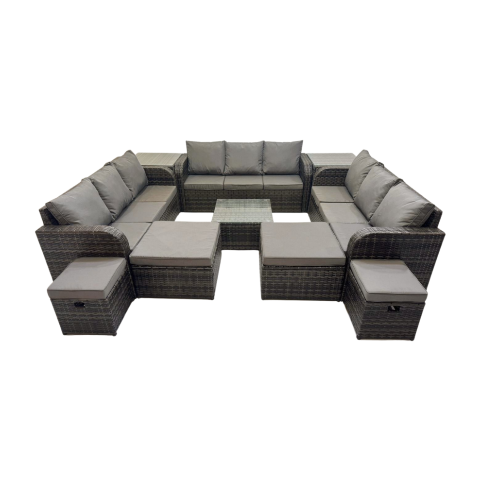 Fimous Rattan Garden Outdoor Furniture Set With 4 Stools 2 Side Table