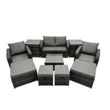 Fimous Love Sofa Square Coffee Table Set with 4 Stools 2 Side Table