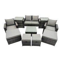 Fimous Lounge Sofa Coffee Table Set with 2 Side Tables 4 Footstools