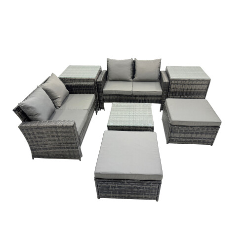 Fimous Fimous Lounge Double Seat Sofa Coffee Table Set with 2 Side Tables 2 Stools 1