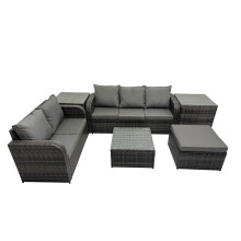 Fimous Wicker PE Rattan Garden Outdoor Furniture Set& Big Stool 2 Side Tables