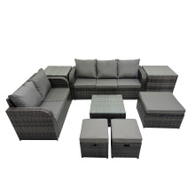 Fimous Wicker PE Rattan Garden Outdoor Furniture Set& 3 Stools 2 Side Tables