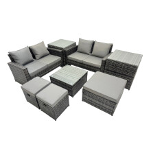 Fimous Lounge Double Seat Sofa Coffee Table Set with 2 Side Tables 3 Stools