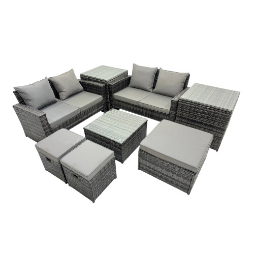 Fimous Fimous Lounge Double Seat Sofa Coffee Table Set with 2 Side Tables 3 Stools