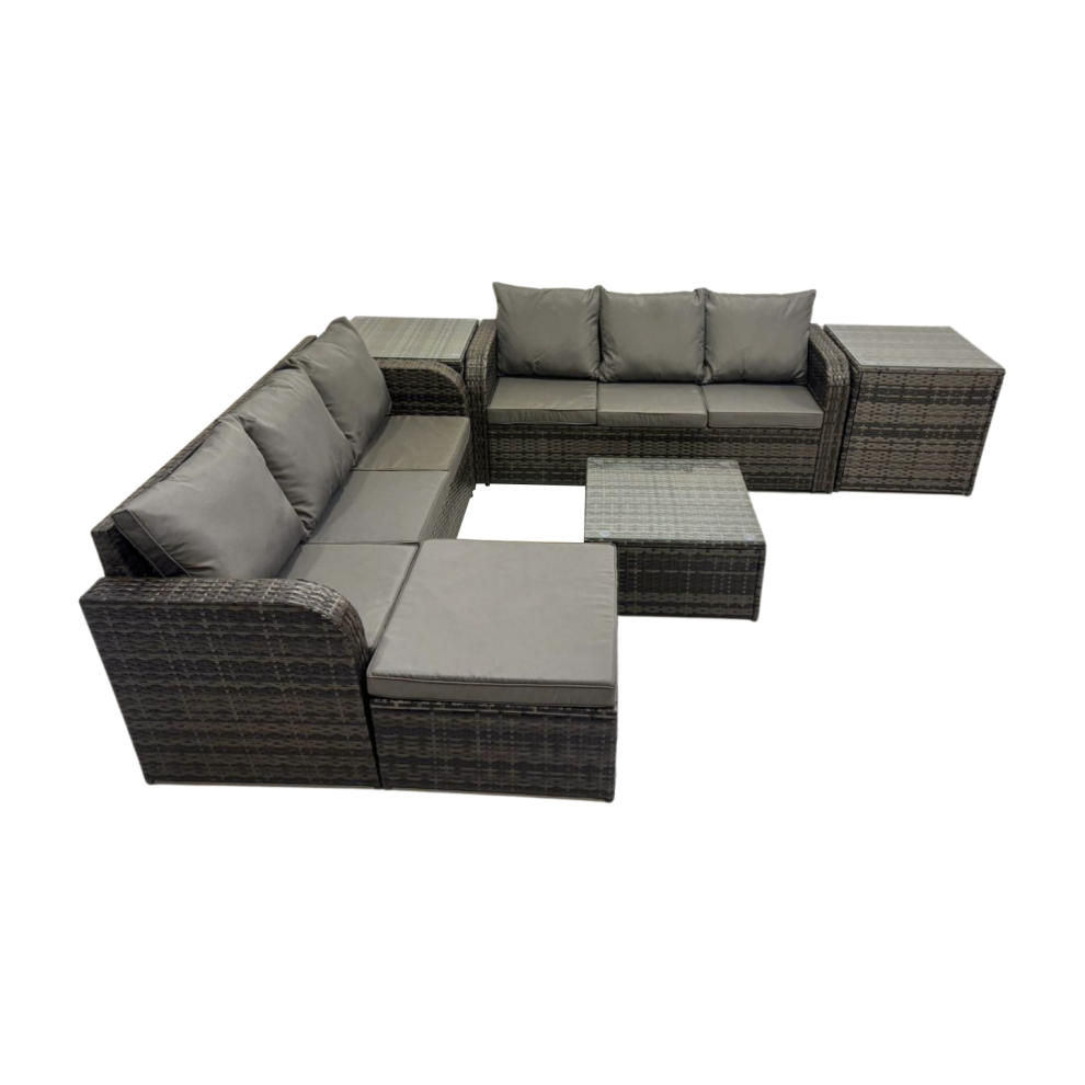 Fimous Rattan Garden Outdoor Furniture Set With Big Stool 2 Side Table