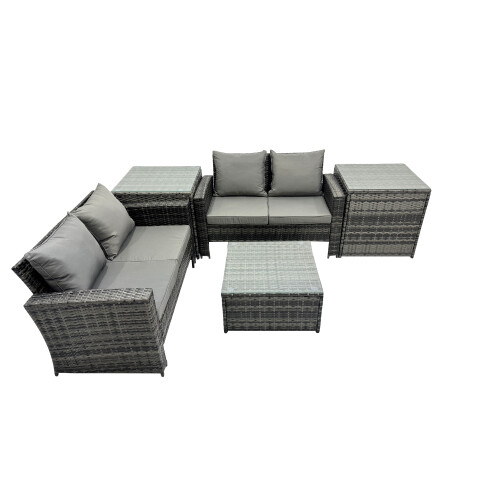 Fimous Fimous Lounge Double Seat Sofa Coffee Table Set with 2 Side Tables 1
