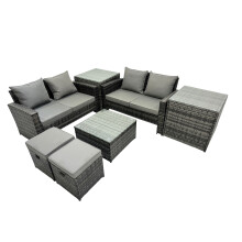 Fimous Lounge Double Seat Sofa Coffee Table Set with 2 Small Stools