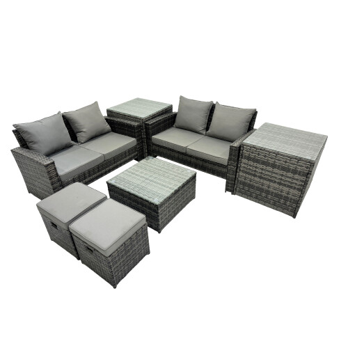 Fimous Fimous Lounge Double Seat Sofa Coffee Table Set with 2 Small Stools