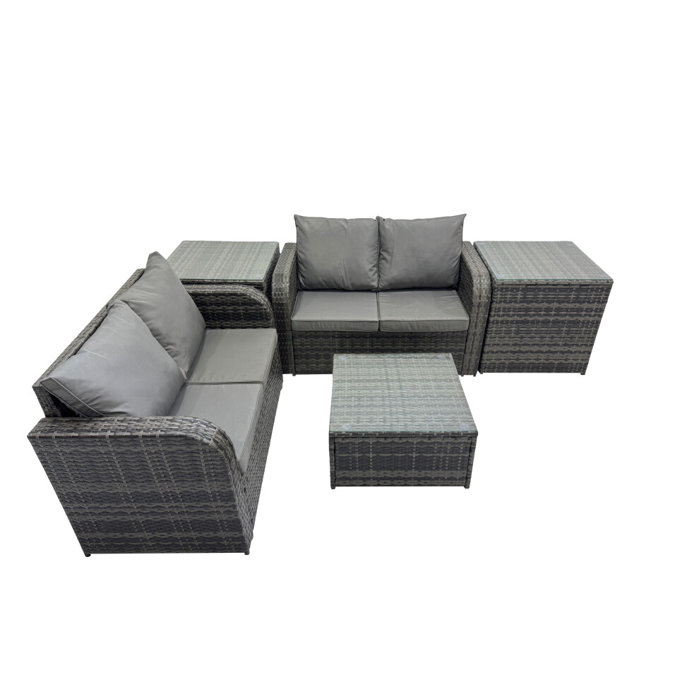B&Q - Rattan Garden Outdoor Furniture Set Love Sofa Square Coffee Table Set With 2 Side Tables Dark Grey Mixed - Image 2
