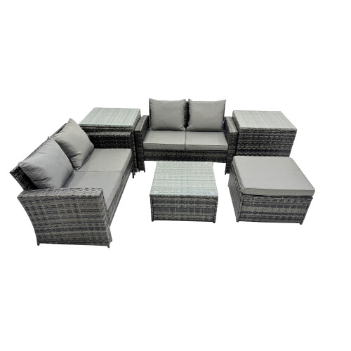 Fimous Fimous Lounge Double Seat Sofa Coffee Table Set with 2 Side Tables Big Stool 1