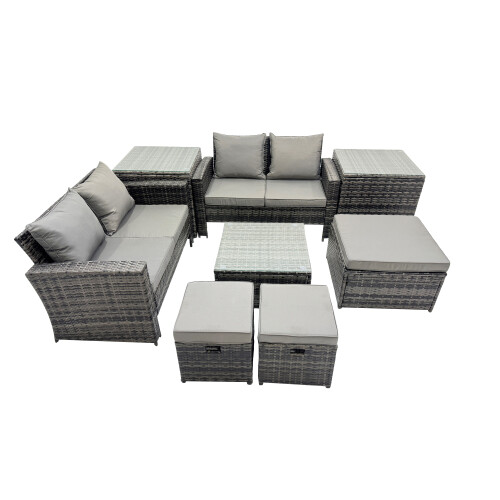 Fimous Fimous Lounge Double Seat Sofa Coffee Table Set with 2 Side Tables 3 Stools 1