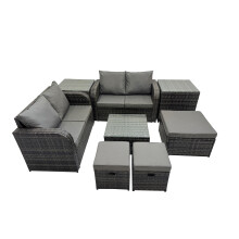 Fimous Love Sofa Square Coffee Table Set with 2 Side Tables 3 Stools