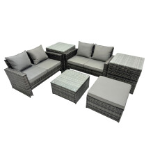 Fimous Lounge Double Seat Sofa Coffee Table Set with 2 Side Tables Big Stool