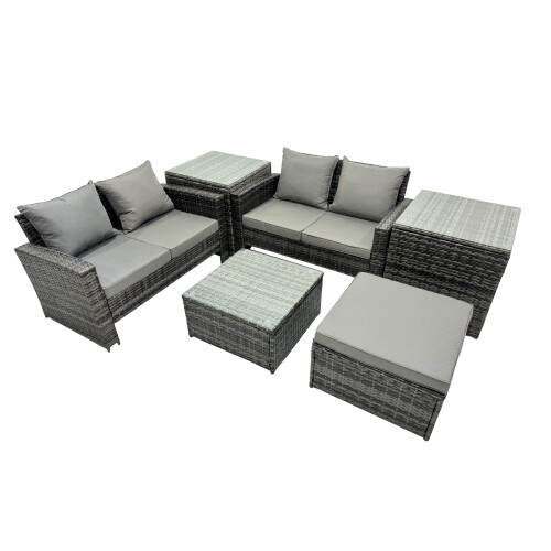 Fimous Fimous Lounge Double Seat Sofa Coffee Table Set with 2 Side Tables Big Stool