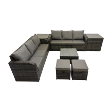 Fimous Rattan Garden Outdoor Furniture Set with 2 Side Tables 2 Small Stools