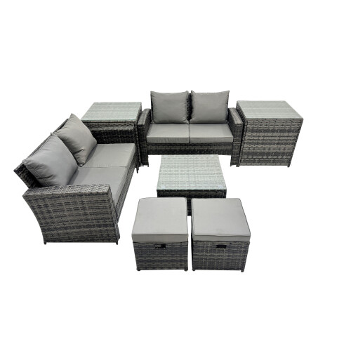 Fimous Fimous Lounge Double Seat Sofa Coffee Table Set with 2 Small Stools 1