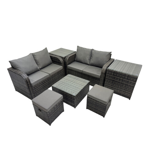 Fimous Fimous Love Sofa Square Coffee Table Set with 2 Side Tables 2 Small Stools 1