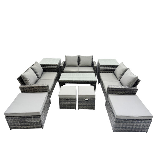 Fimous Fimous Outdoor Love Sofa Set &Oblong Coffee Table 4 Stools 2 Side Table