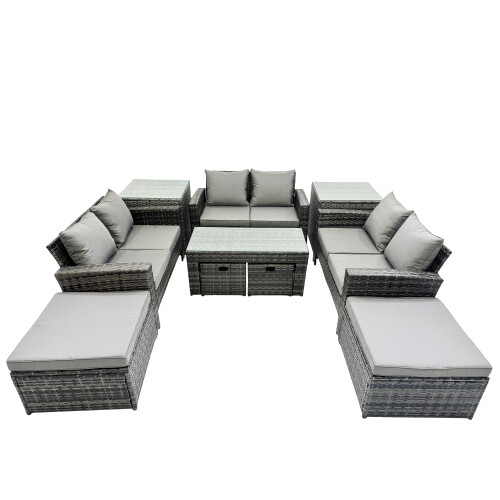 Fimous Fimous Outdoor Love Sofa Set &Oblong Coffee Table 4 Stools 2 Side Table 1