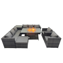 Fimous 9 Seater Garden Outdoor Rattan Furniture Set with Side Table Big Stool