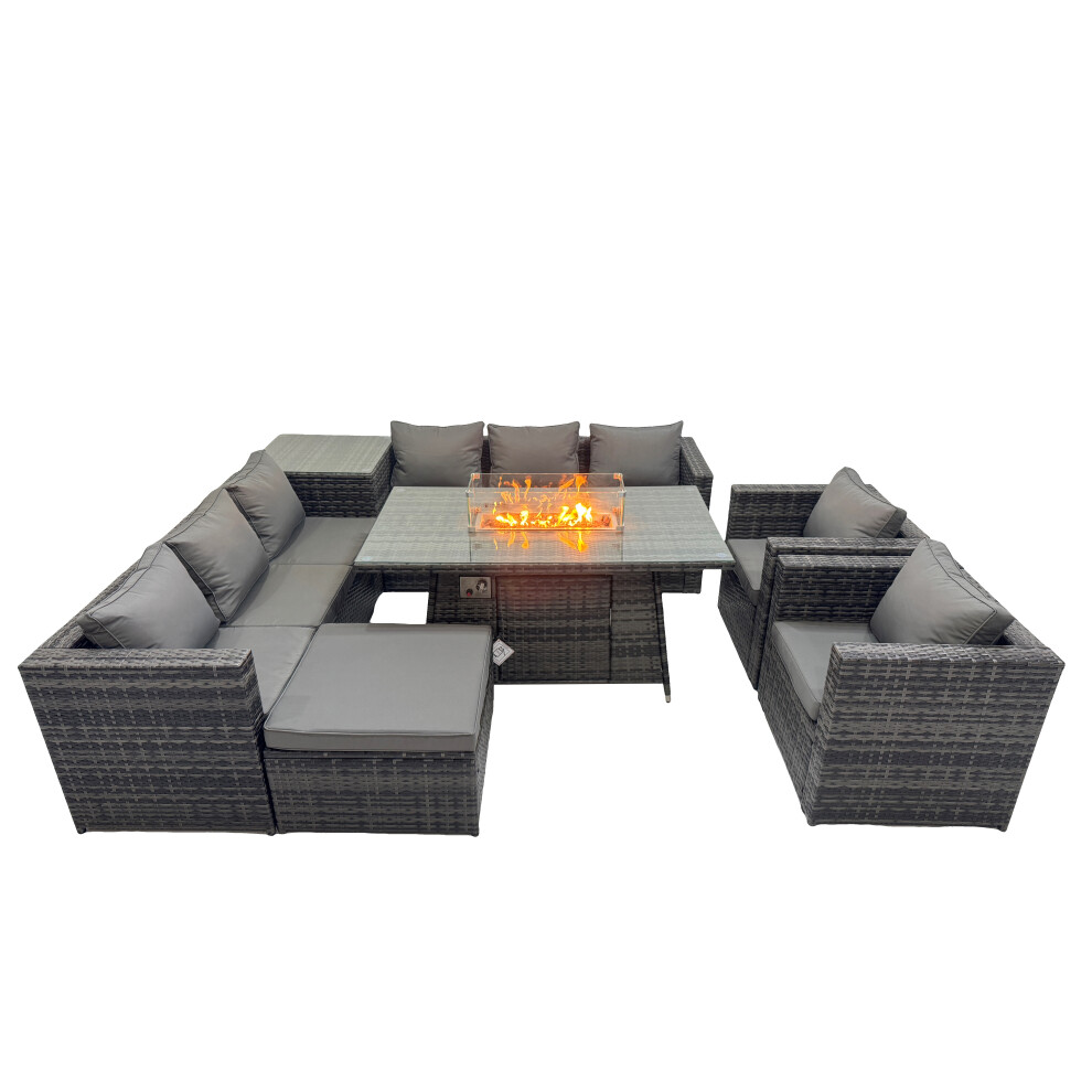 Fimous Unisex Dark Grey Seater Garden Outdoor Rattan Furniture Set With Side Table Big Stool In Size 9 - Image 2