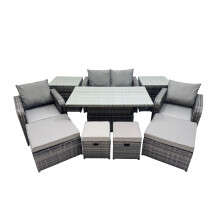 Fimous 8-seater Rattan Garden Furniture Dining Set with 2 Small Footstool
