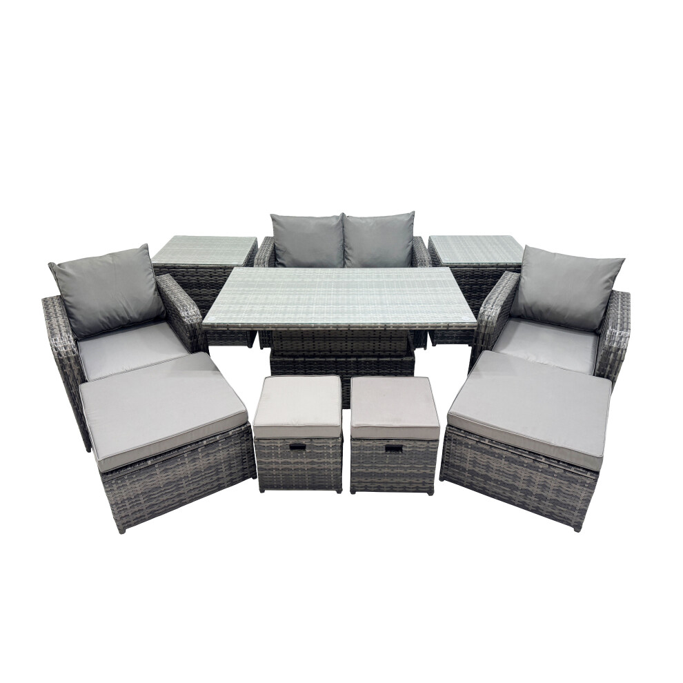 Fimous 8-seater Rattan Garden Furniture Dining Set with 2 Small Footstool
