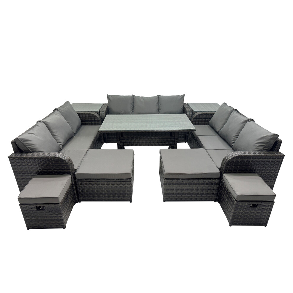 Fimous 13 Seater Rattan Sofa Oblong Table With 2 Side Table 4 Stools