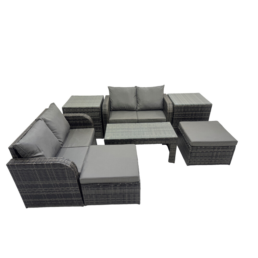 Fimous Unisex Dark Grey Garden Outdoor Furniture Set With Side Tables Big Stools In Size 2 - Image 2