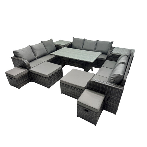 Fimous Fimous 13 Seater Rattan Sofa Oblong Table with 2 Side Table 4 Stools 1