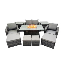 Fimous Garden Rattan Reclining Chair Love Sofa with 4 Stool Side Table
