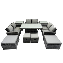 Fimous Outdoor Love Sofa Set &Adjustable Lifting Dining Table 2 Side Tables