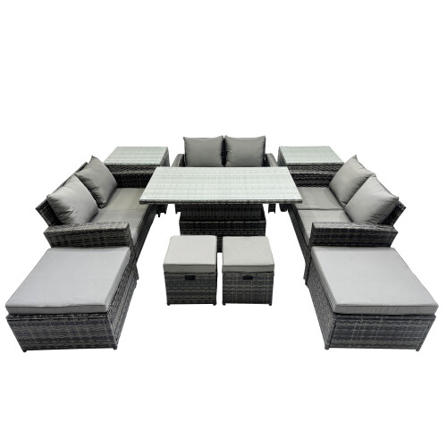Fimous Fimous Outdoor Love Sofa Set &Adjustable Lifting Dining Table 2 Side Tables