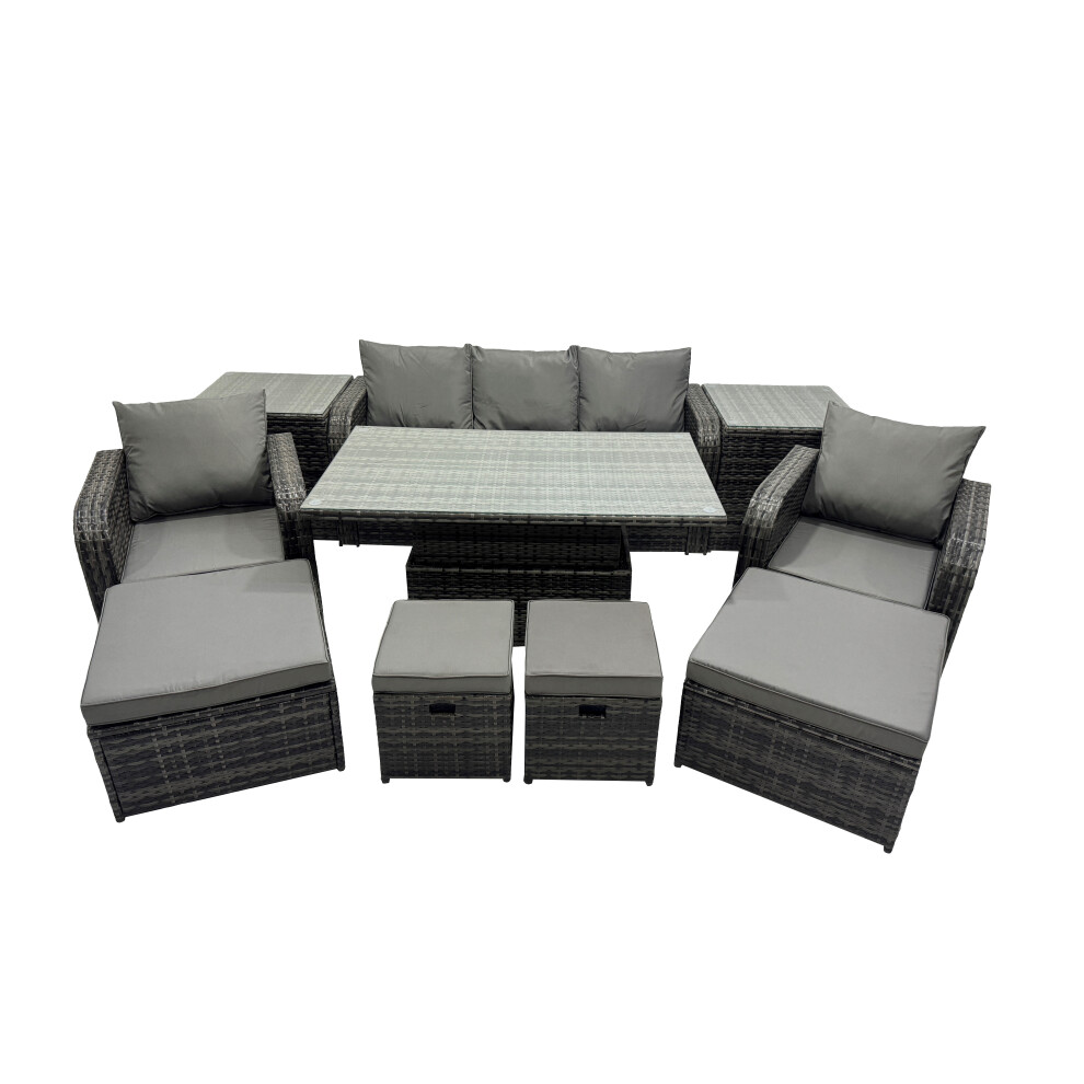 Fimous Rattan Garden Furniture Dining Set With 2 Side Table 2 Big Footstool