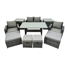 Fimous Outdoor Dining Table Double Seat Sofa 2 Side Tables 4 Stools Set