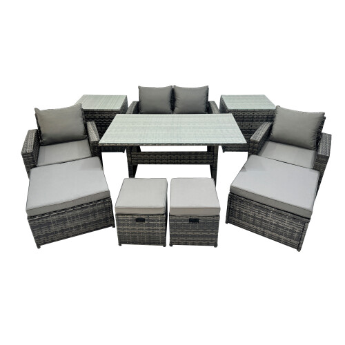Fimous Fimous Outdoor Dining Table Double Seat Sofa 2 Side Tables 4 Stools Set